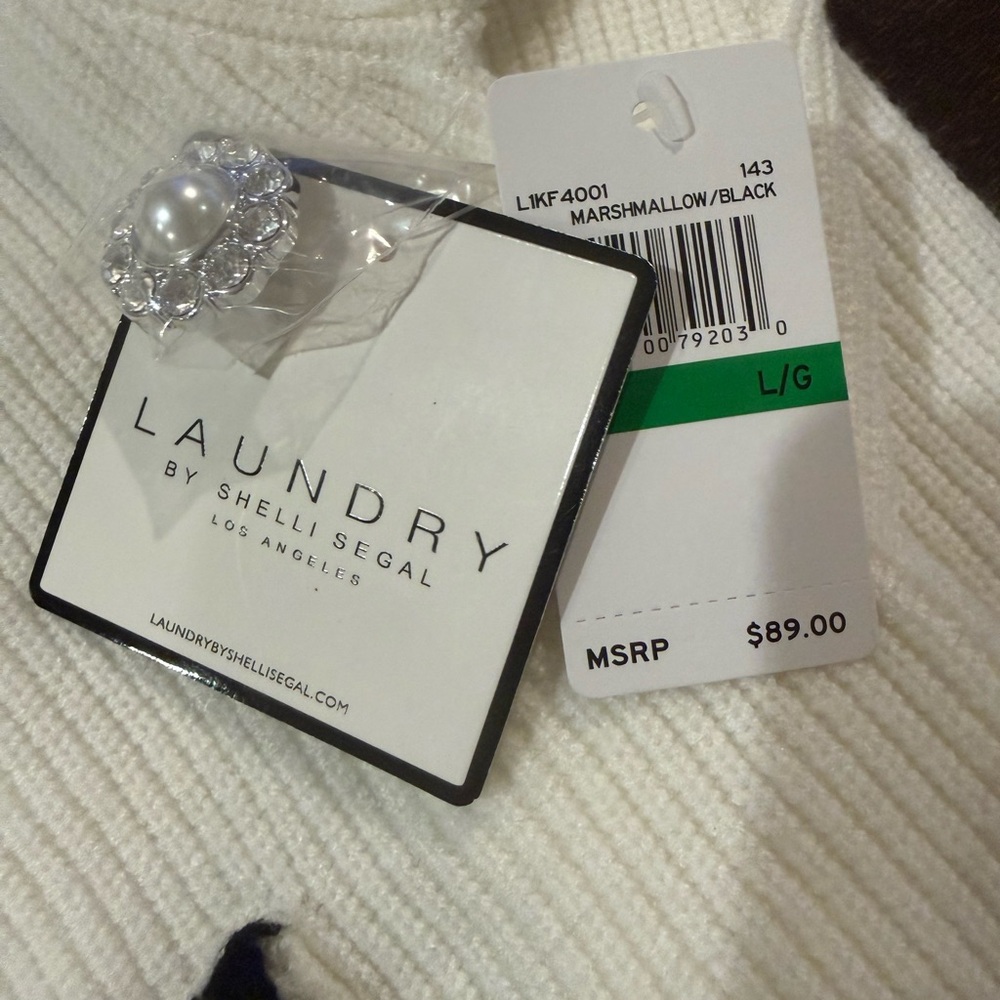 NWT Laundry by Shelli Segal Contrast Trim Pearl Button Cardigan Sweater Large - Picture 5 of 8
